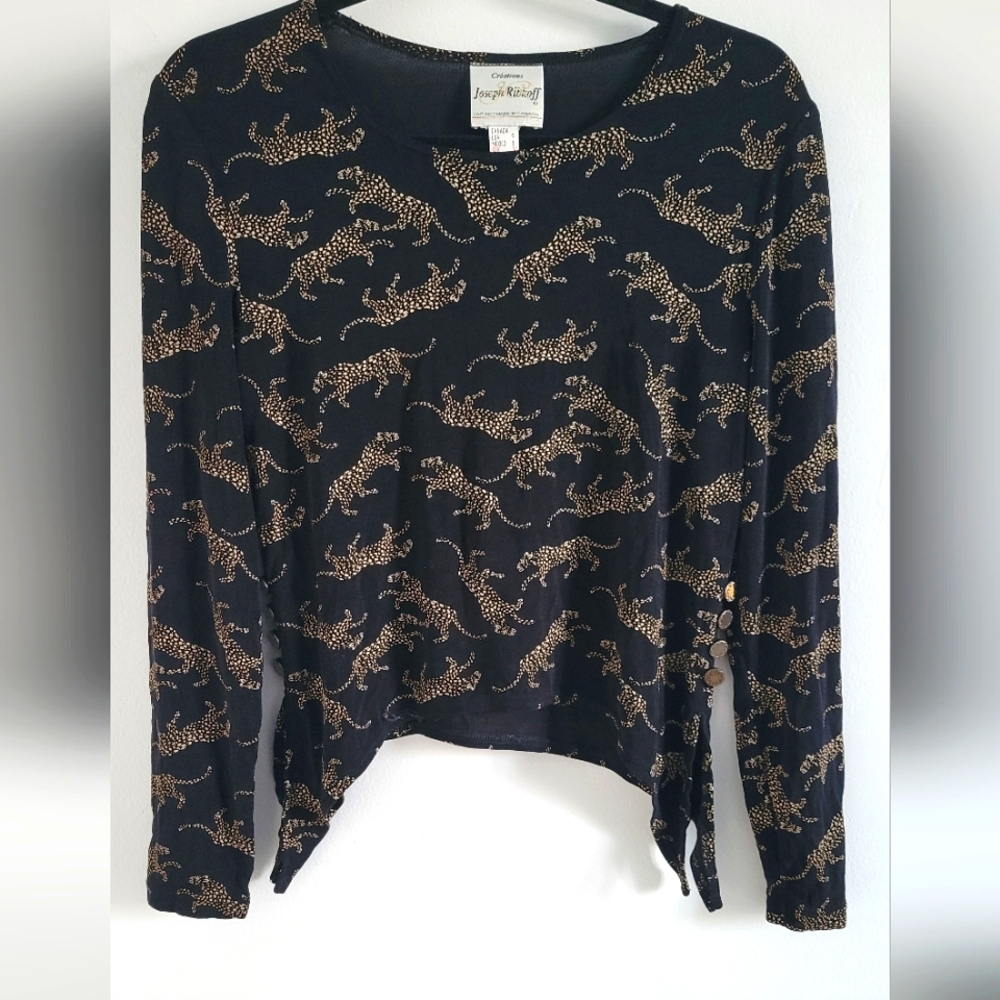 Rare vintage Joseph Ribkoff Leopard Print Blouse Black womens size 6